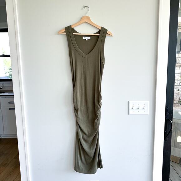 Michael Stars Wren Ruched Side Bodycon Ribbed Dress Topiary Green M - Picture 2 of 10